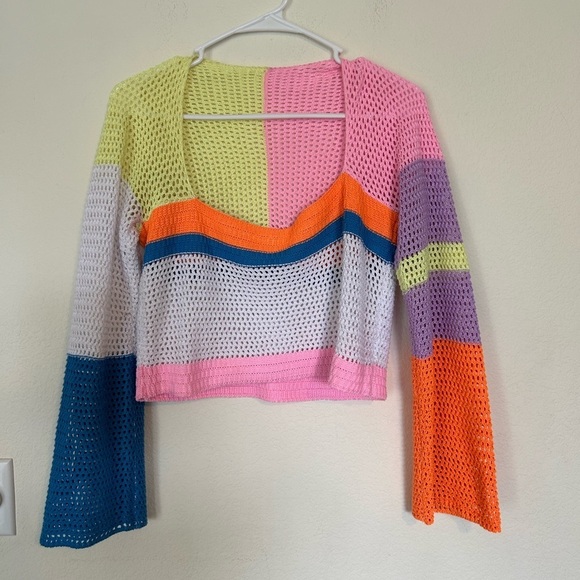 Women Hollow Out Crochet Knit
Sweater Crop Tops Color Blocking Large - Picture 4 of 9